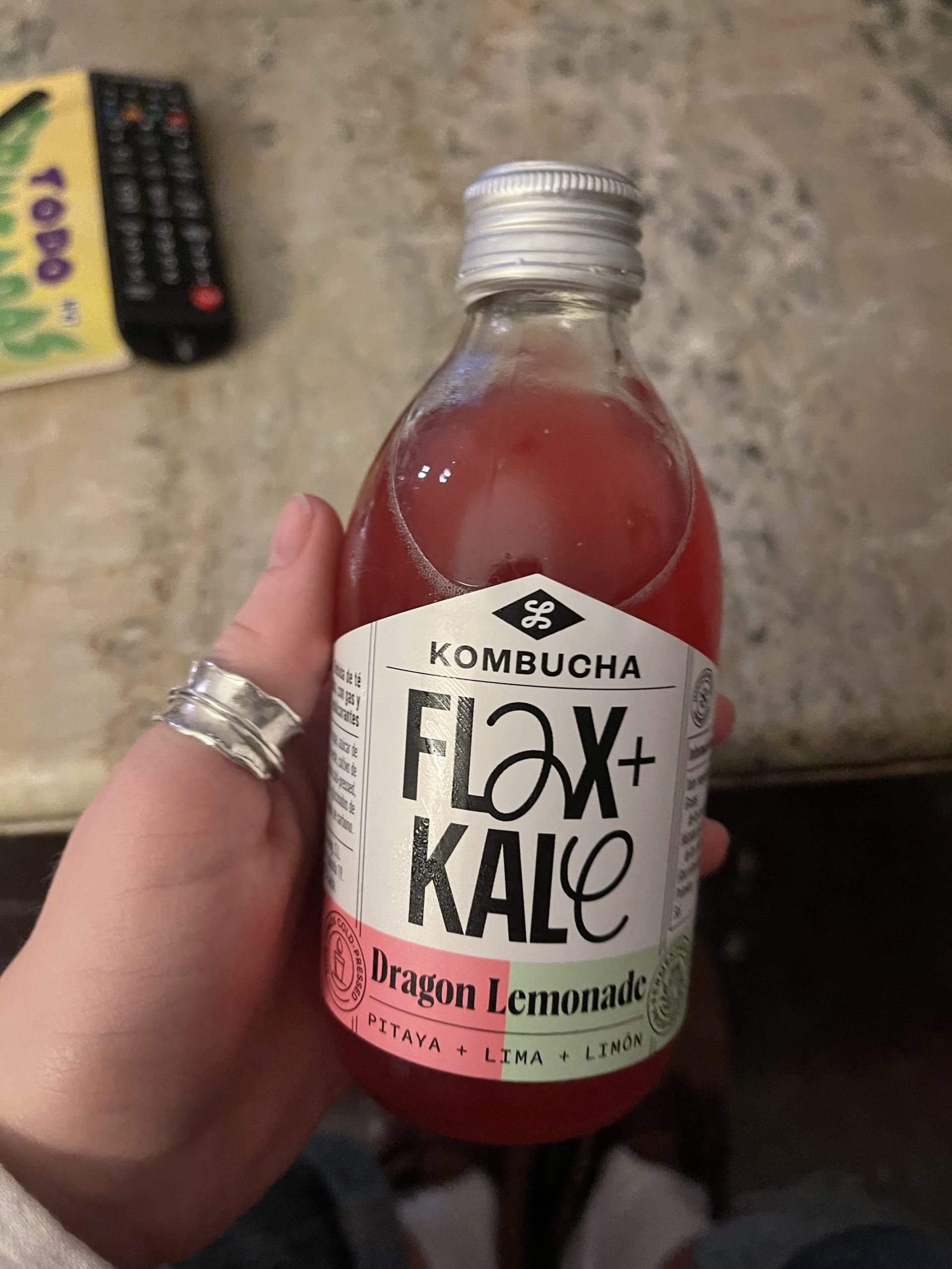 A picture of a bottle of kombucha.