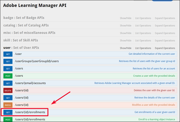 API to fetch enrollment Id for an user (or) enrollment details.