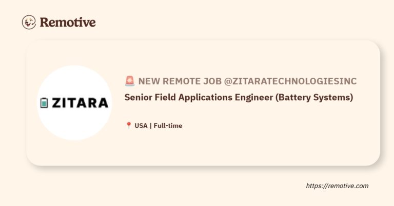 [Hiring] Senior Field Applications Engineer (Battery Systems) @Zitaratechnologiesinc