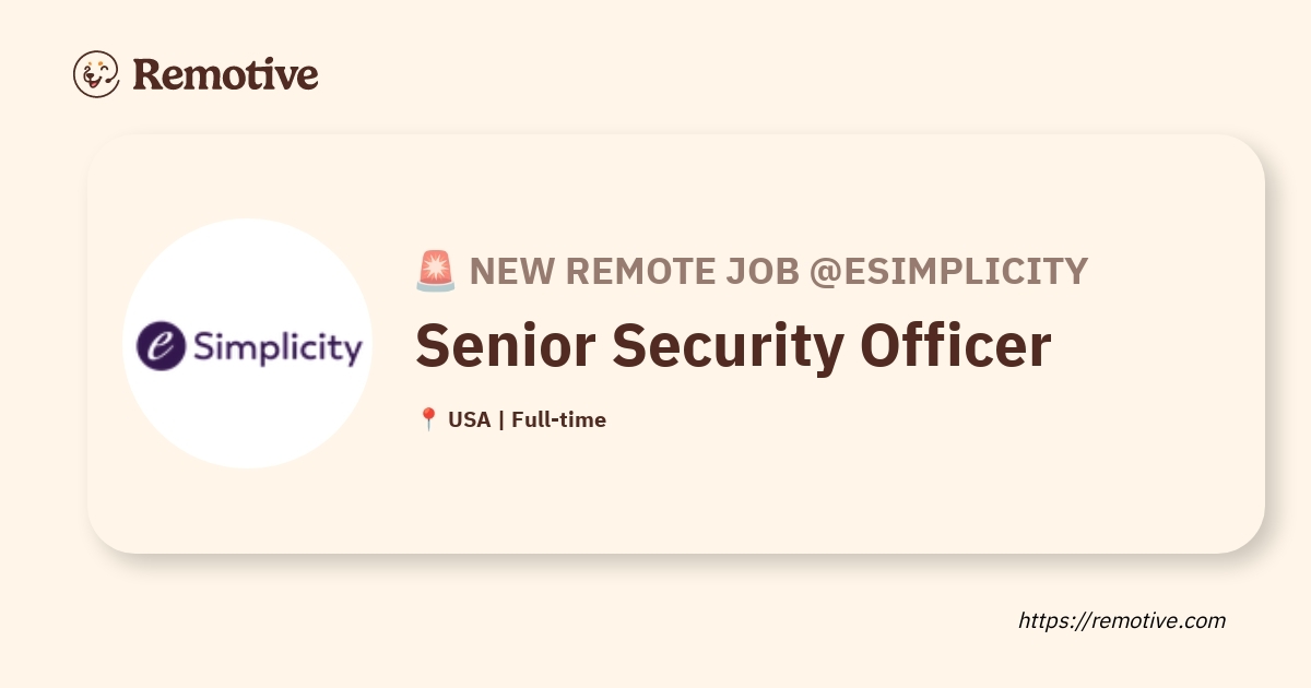 [Hiring] Senior Security Officer @eSimplicity