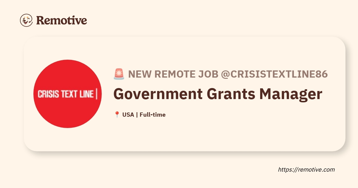 [Hiring] Government Grants Manager @Crisistextline86