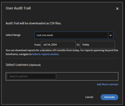 How to generate user Audit Trial Report in Adobe Learning Manager.