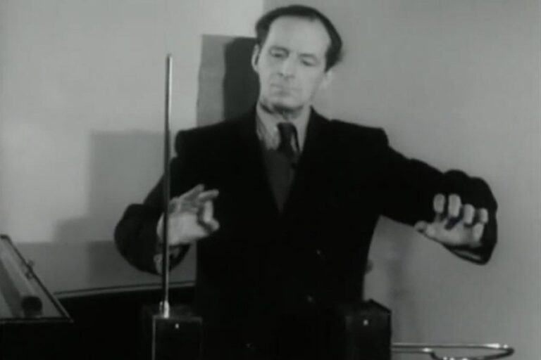 Soviet Inventor Léon Theremin Shows Off the Theremin, the Early Electronic Instrument That Could Be Played Without Being Touched (1954)