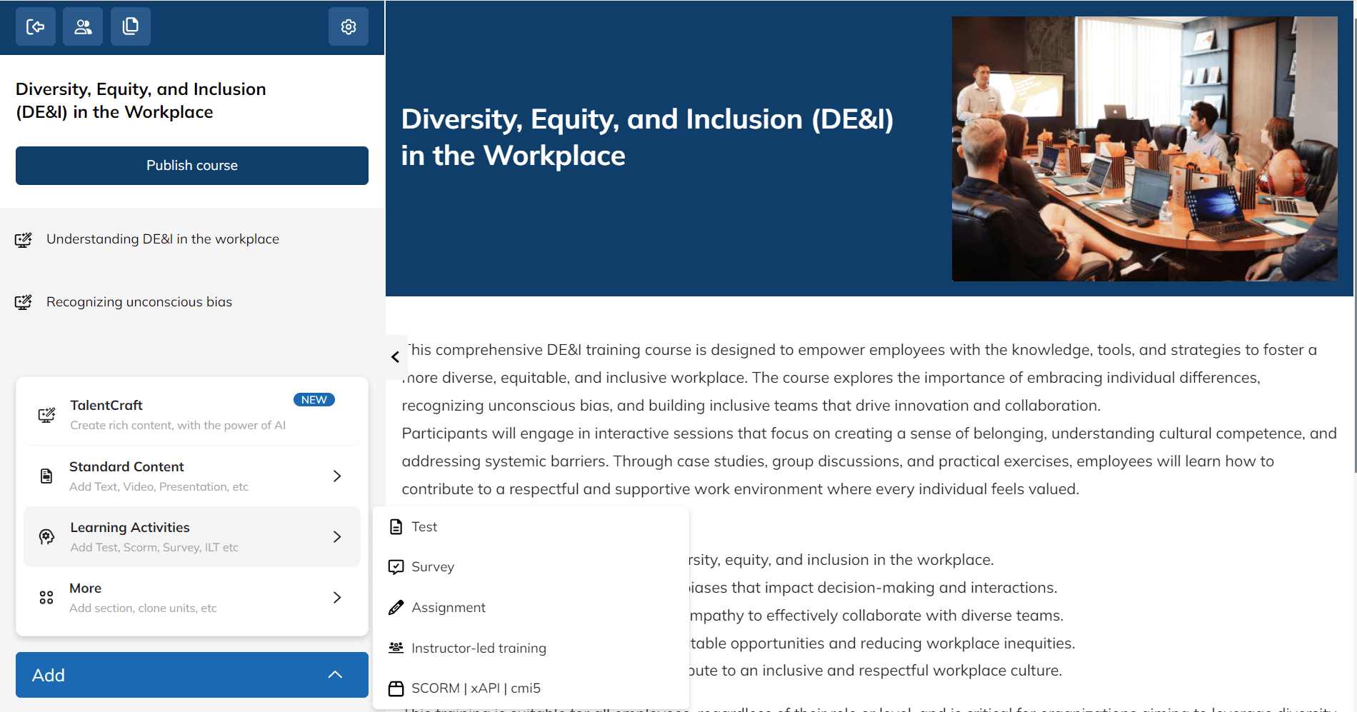 TalentLMS create DEI training course