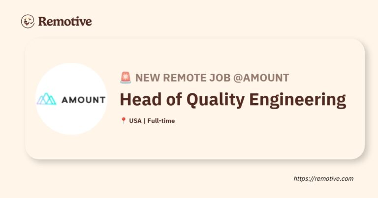 [Hiring] Head of Quality Engineering @Amount