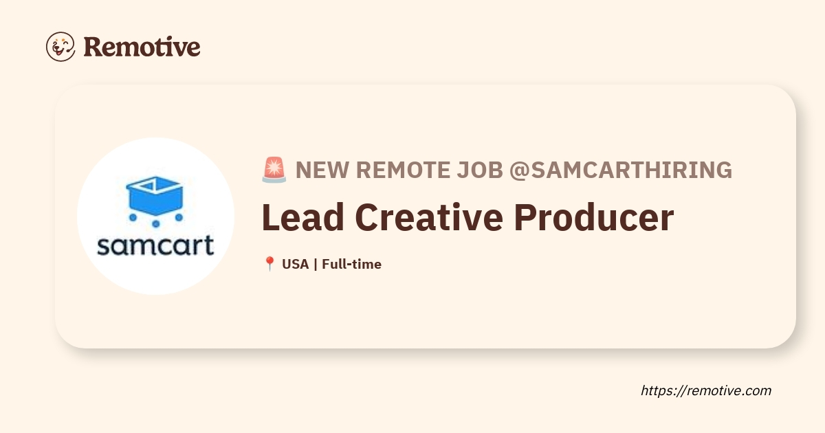 [Hiring] Lead Creative Producer @Samcarthiring